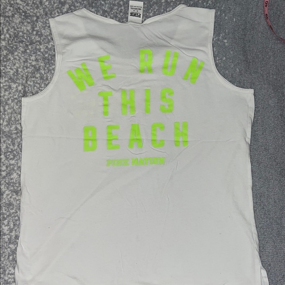 PINK Victoria's Secret White Tank with Neon Green Print - Picture 2 of 4